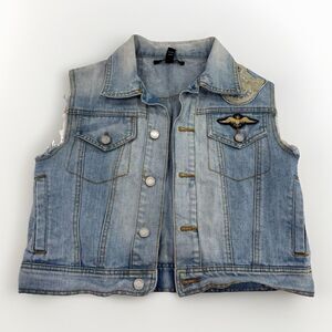 Insight Jean Vest Womens Size 4 Patches Cut Off Denim Sleeveless